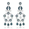 14K White Gold Blue Diamond Flower Chandelier Earrings 1.61ct