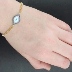 14K Rose Gold Blue Sapphire And Diamond Evil Eye Bracelet .13ct -H'Hen Sale Store 14k blue sapphire and diamond evil eye bracelet 13ct p 35840bod