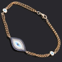 14K Rose Gold Diamond And Blue Sapphire Evil Eye Bracelet .14ct -H'Hen Sale Store 14k blue sapphire and diamond evil eye bracelet 14ct p 35841back