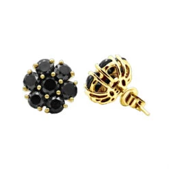 14K Black Plated Gold Cluster Black Diamond Stud Earrings 4.32ct -H'Hen Sale Store 14k cluster black diamond stud earrings 432ct p 35681 ye