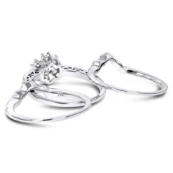 14K White Gold Cluster Diamond Ring Set Trio 1.11ct -H'Hen Sale Store 14k cluster diamond ring set trio 111ct p 41159 backwh