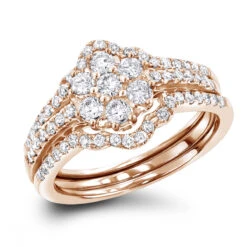 14K White Gold Cluster Diamond Ring Set Trio 1.11ct -H'Hen Sale Store 14k cluster diamond ring set trio 111ct p 41159 ro