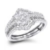 14K White Gold Cluster Diamond Ring Set Trio 1.11ct
