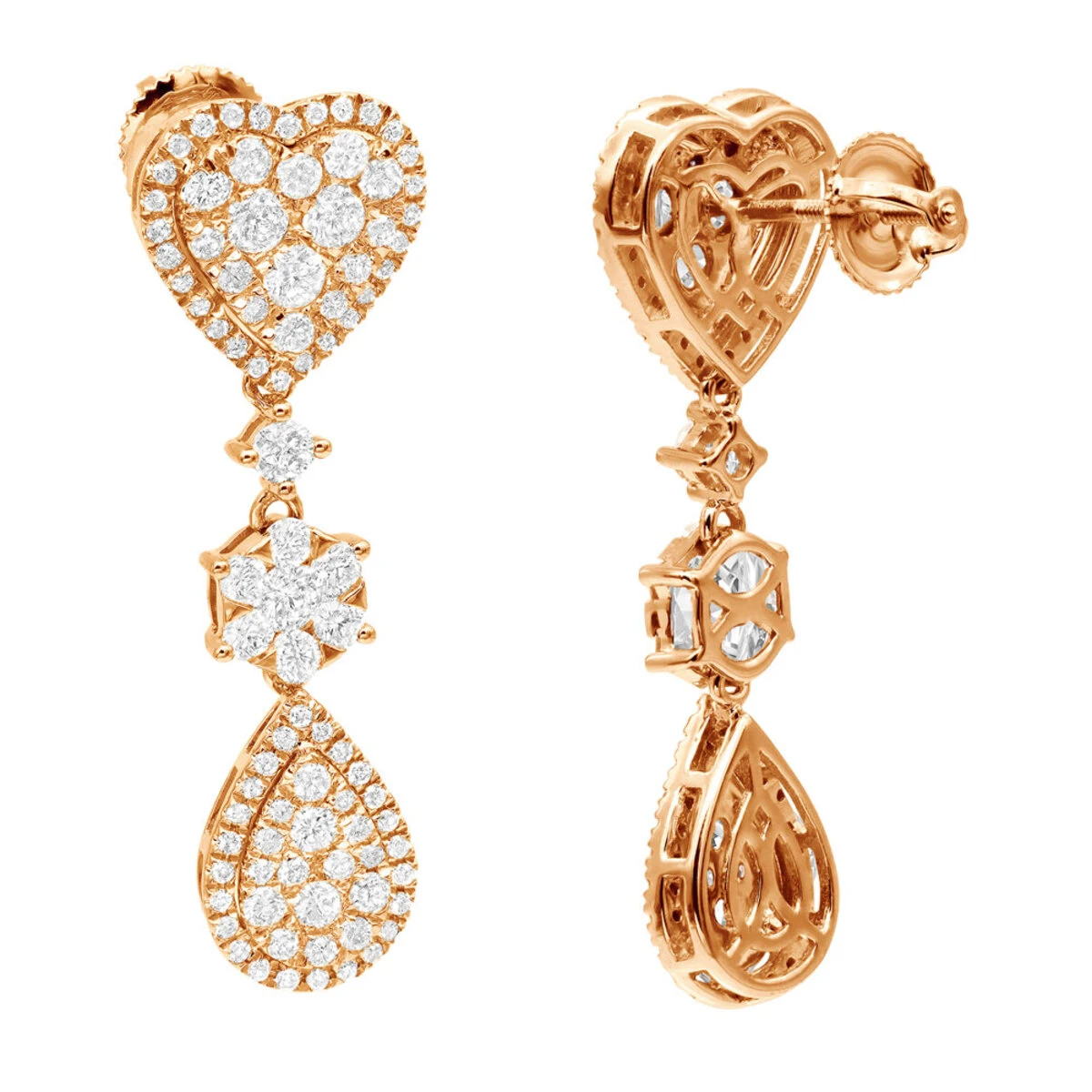 14K White Gold Dangle Diamond Heart Earrings 3ct By LUXURMAN 10 14K White Gold Dangle Diamond Heart Earrings 3ct By LUXURMAN - Image 8