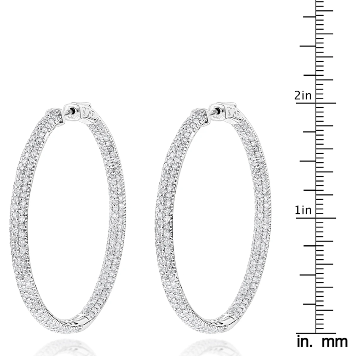 14K White Gold Dazzling 2 Inch Diamond Hoop Earrings Inside Out 7ct 7 14K White Gold Dazzling 2 Inch Diamond Hoop Earrings Inside Out 7ct - Image 5