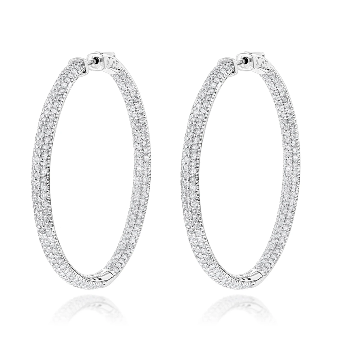 14K White Gold Dazzling 2 Inch Diamond Hoop Earrings Inside Out 7ct 3 14K White Gold Dazzling 2 Inch Diamond Hoop Earrings Inside Out 7ct