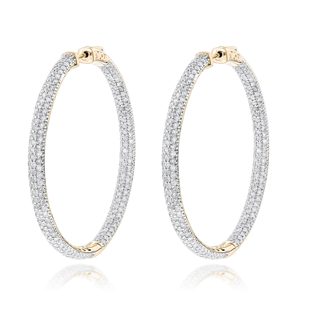 14K White Gold Dazzling 2 Inch Diamond Hoop Earrings Inside Out 7ct 4 14K White Gold Dazzling 2 Inch Diamond Hoop Earrings Inside Out 7ct - Image 2