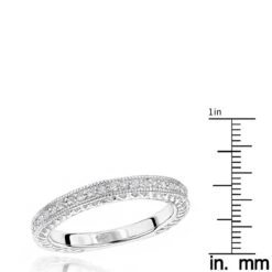 Thin Antique Style 14K White Gold Designer Diamond Wedding Band For Women 0.19ct -H'Hen Sale Store 14k designer diamond wedding band 019ct p 35072 rulerwh