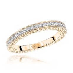 Thin Antique Style 14K White Gold Designer Diamond Wedding Band For Women 0.19ct -H'Hen Sale Store 14k designer diamond wedding band 019ct p 35072 ye