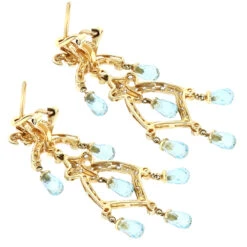 14K Yellow Gold Diamond Chandelier Earrings Blue Topaz 0.55ct -H'Hen Sale Store 14k diamond chandelier earrings blue topaz 055ct p 22335 backye