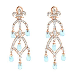 14K Yellow Gold Diamond Chandelier Earrings Blue Topaz 0.55ct -H'Hen Sale Store 14k diamond chandelier earrings blue topaz 055ct p 22335 ro