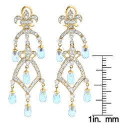 14K Yellow Gold Diamond Chandelier Earrings Blue Topaz 0.55ct -H'Hen Sale Store 14k diamond chandelier earrings blue topaz 055ct p 22335 rulerye