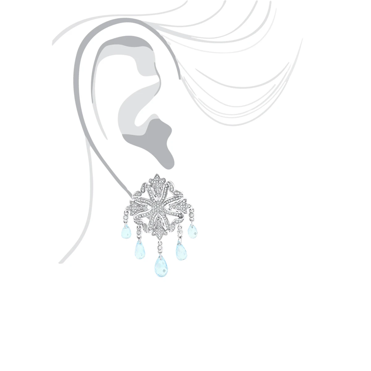 14K White Gold Diamond Chandelier Earrings Blue Topaz 0.64ct 7 14K White Gold Diamond Chandelier Earrings Blue Topaz 0.64ct - Image 5
