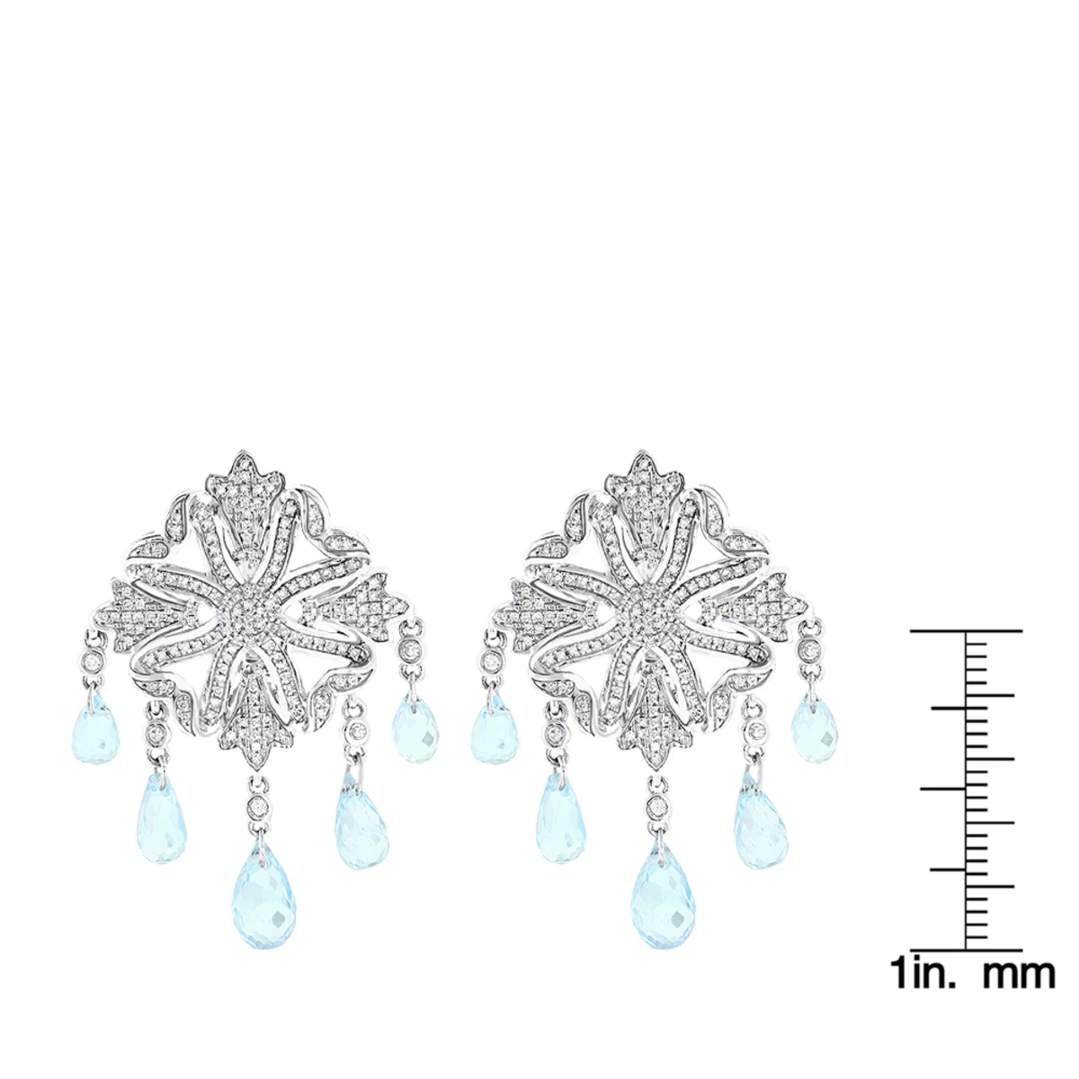 14K White Gold Diamond Chandelier Earrings Blue Topaz 0.64ct 8 14K White Gold Diamond Chandelier Earrings Blue Topaz 0.64ct - Image 6
