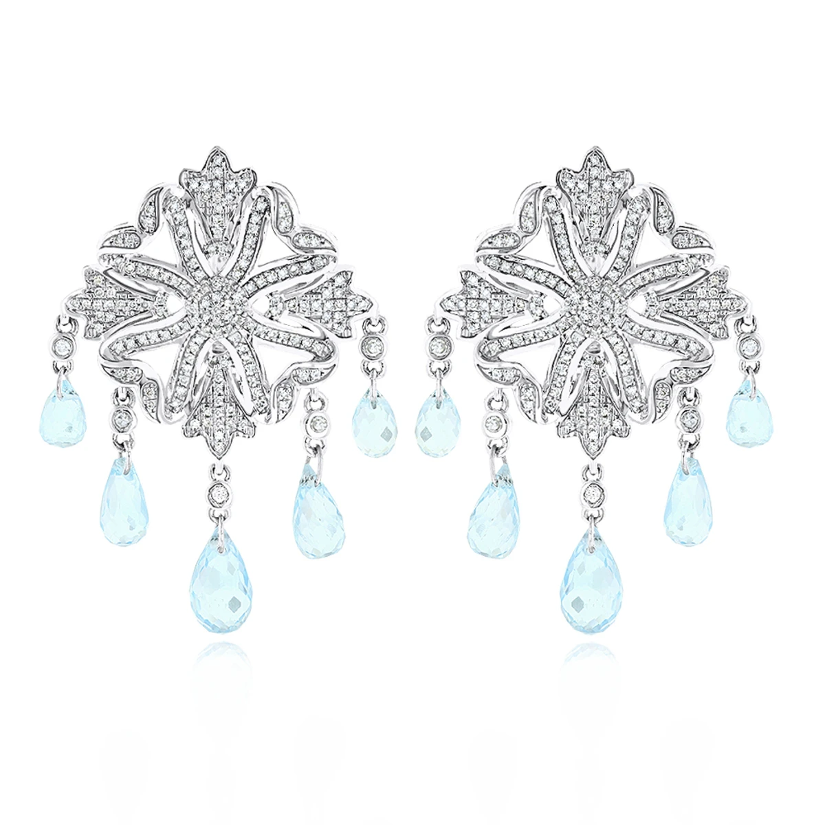 14K White Gold Diamond Chandelier Earrings Blue Topaz 0.64ct 3 14K White Gold Diamond Chandelier Earrings Blue Topaz 0.64ct