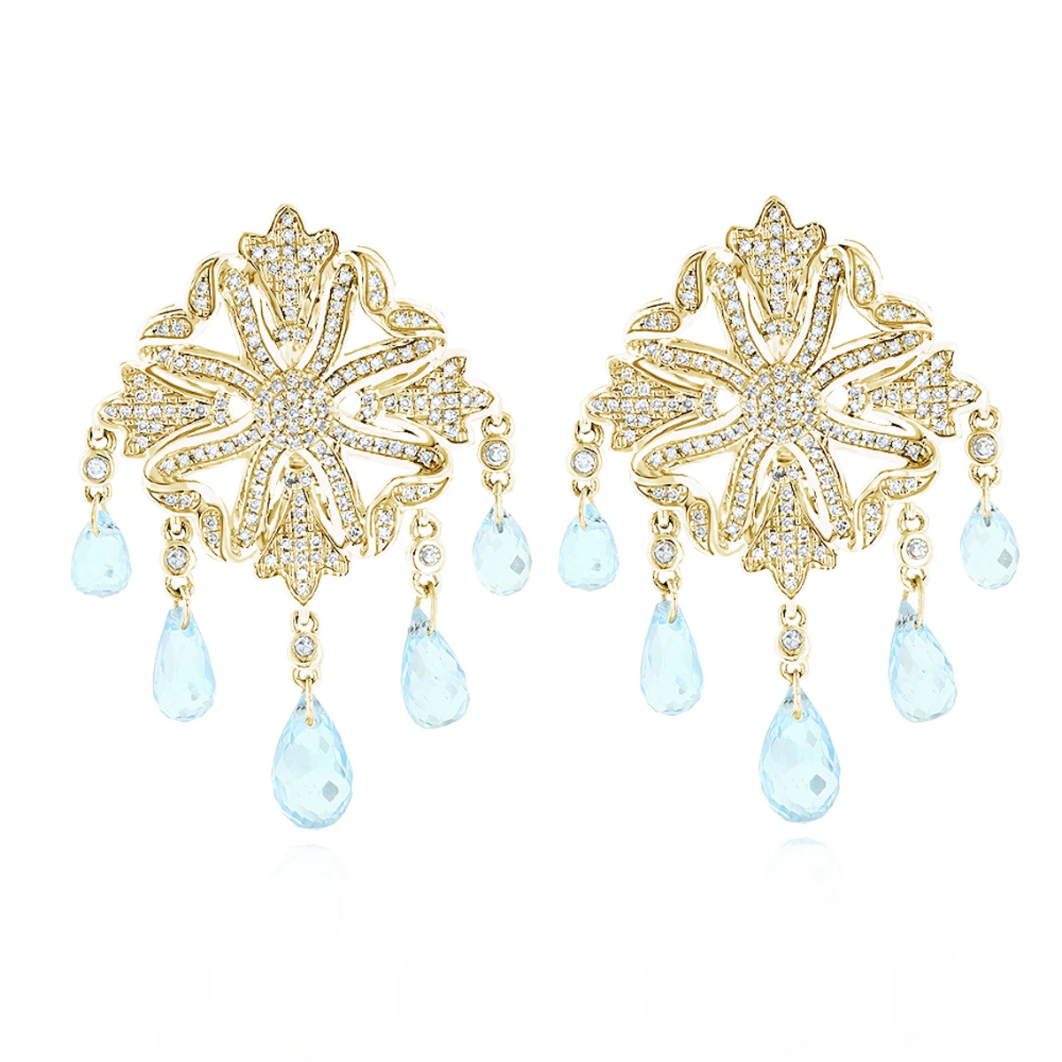 14K White Gold Diamond Chandelier Earrings Blue Topaz 0.64ct 4 14K White Gold Diamond Chandelier Earrings Blue Topaz 0.64ct - Image 2