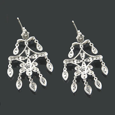 14K White Gold Diamond Chandelier Earrings Flower Motif 0.71ct 4 14K White Gold Diamond Chandelier Earrings Flower Motif 0.71ct - Image 2
