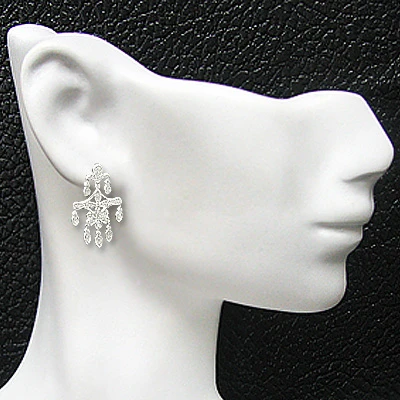 14K White Gold Diamond Chandelier Earrings Flower Motif 0.71ct 5 14K White Gold Diamond Chandelier Earrings Flower Motif 0.71ct - Image 3