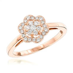 Flower 14K Yellow Gold Ladies Diamond Cluster Ring 0.4 Ct -H'Hen Sale Store 14k diamond cluster ring 046ct p 41166 ro