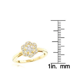 Flower 14K Yellow Gold Ladies Diamond Cluster Ring 0.4 Ct -H'Hen Sale Store 14k diamond cluster ring 046ct p 41166 rulerye