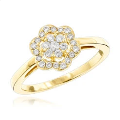 Flower 14K Yellow Gold Ladies Diamond Cluster Ring 0.4 Ct