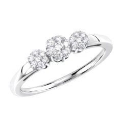 Thin 14K White Gold Diamond Cluster For Women Ring Past Present Future 0.25ct