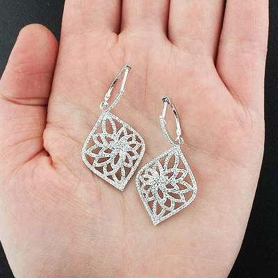 14K White Gold Diamond Filigree Earrings 1.35ct 4 14K White Gold Diamond Filigree Earrings 1.35ct - Image 2