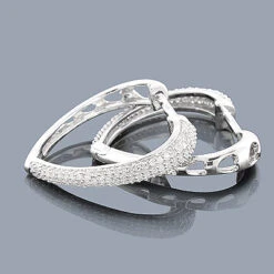 14K White Gold Diamond Heart Hoop Earrings 0.58ct