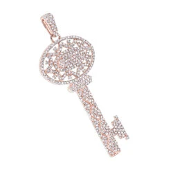 14K Yellow Gold Diamond Key Pendant For Women 1ct -H'Hen Sale Store 14k diamond key necklace 118ct p 40967 ro