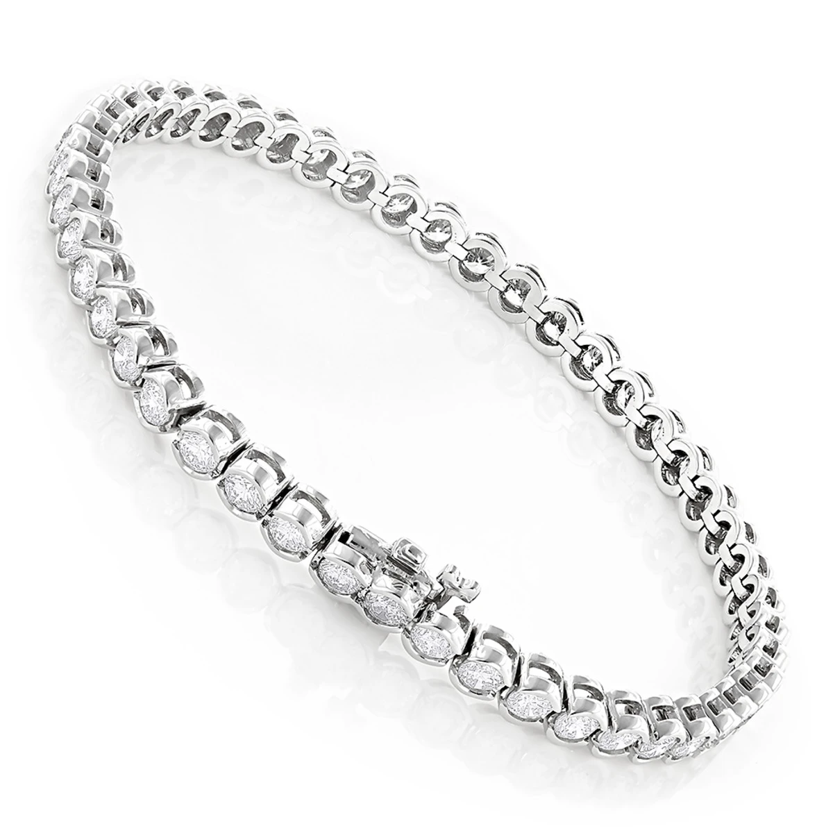 Luxurman 14K White Gold Round Diamond Tennis Bracelet Half Bezel Setting 6ct 6 Luxurman 14K White Gold Round Diamond Tennis Bracelet Half Bezel Setting 6ct - Image 4
