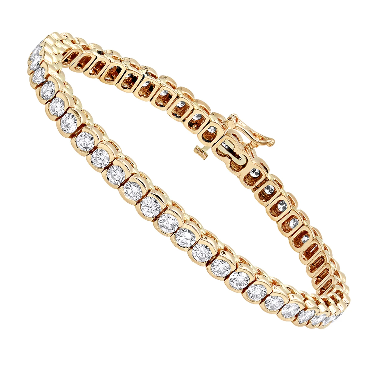 14K Yellow Gold Round Diamond Tennis Bracelet Half Bezel Setting 8ct 5 14K Yellow Gold Round Diamond Tennis Bracelet Half Bezel Setting 8ct - Image 3
