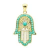 14K Yellow Gold Filigree Turquoise Diamond Hamsa Pendant 0.19ct
