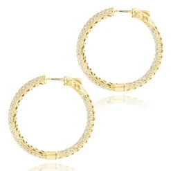 14K White Gold 1 3/8 Inch Diamond Hoop Earrings Inside Out 4.40ct 11 14K White Gold 1 3/8 Inch Diamond Hoop Earrings Inside Out 4.40ct -H'Hen Sale Store 14k gold 1 inch diamond hoop earrings inside out 440ct p 6283 backye