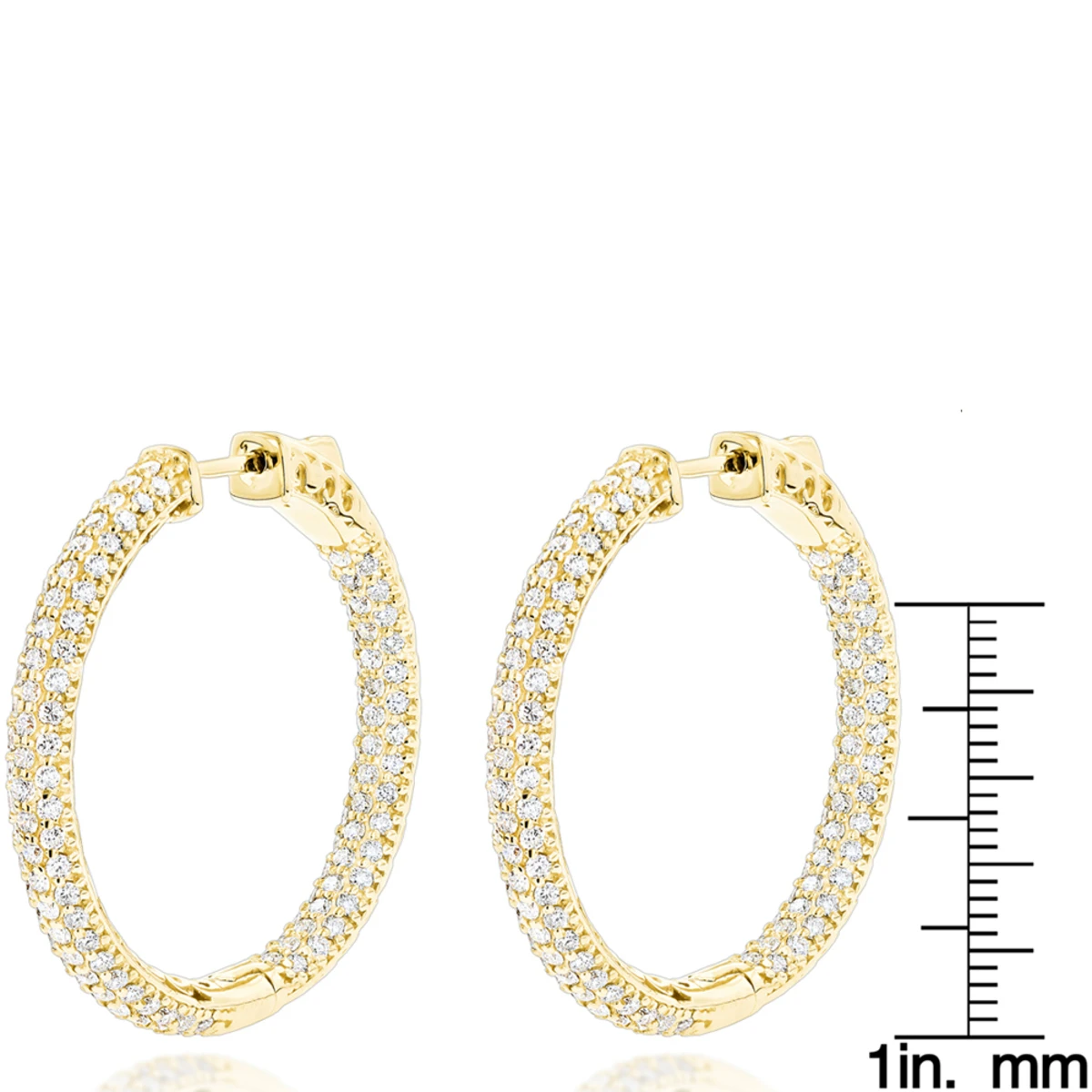 14K White Gold 1 3/8 Inch Diamond Hoop Earrings Inside Out 4.40ct 8 14K White Gold 1 3/8 Inch Diamond Hoop Earrings Inside Out 4.40ct - Image 6