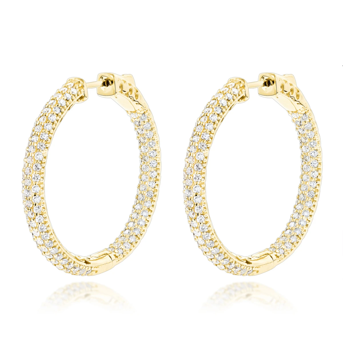 14K White Gold 1 3/8 Inch Diamond Hoop Earrings Inside Out 4.40ct 4 14K White Gold 1 3/8 Inch Diamond Hoop Earrings Inside Out 4.40ct - Image 2