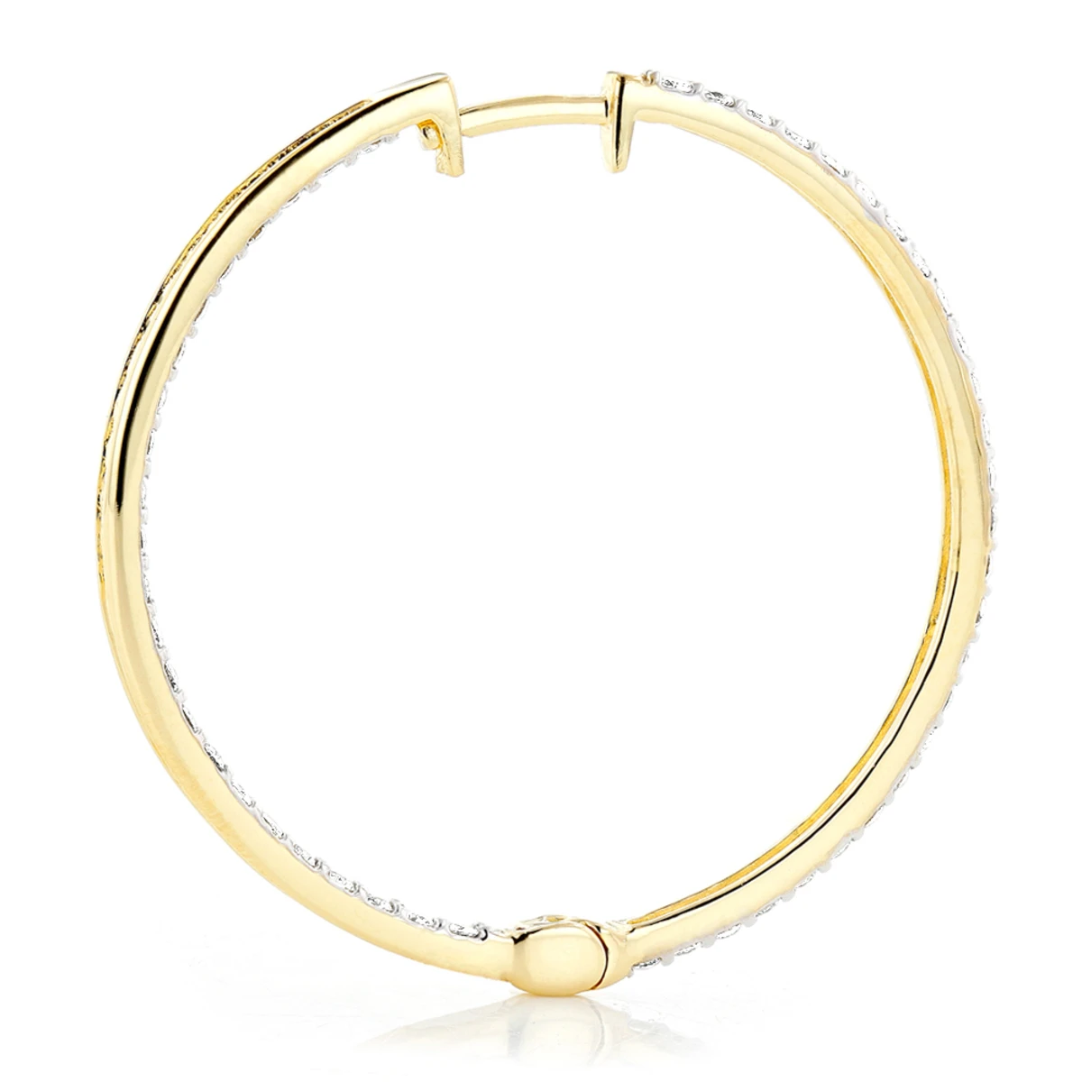 14K Yellow Gold 1 Row Inside Out Diamond Hoop Earrings 3.15ct 6 14K Yellow Gold 1 Row Inside Out Diamond Hoop Earrings 3.15ct - Image 4