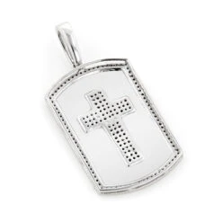 14K Yellow Gold Diamond Dog Tag Pendant With Cross Design 0.35ct 10 14K Yellow Gold Diamond Dog Tag Pendant With Cross Design 0.35ct -H'Hen Sale Store 14k gold 14ct white diamond cross dog tag pendant backwh