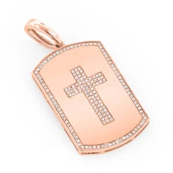 14K Yellow Gold Diamond Dog Tag Pendant With Cross Design 0.35ct 9 14K Yellow Gold Diamond Dog Tag Pendant With Cross Design 0.35ct -H'Hen Sale Store 14k gold 14ct white diamond cross dog tag pendant ro