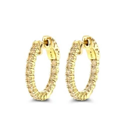 14K Yellow Gold 3/4in Inside Out Yellow Diamond Hoop Earrings 1 Carat By Luxurman