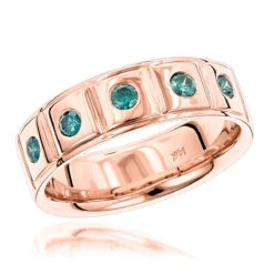 14K Yellow Gold 5 Blue Diamond Wedding Band 0.3ct Comfort Fit Five Stone Ring -H'Hen Sale Store 14k gold 5 blue diamond wedding band 03ct comfort fit five stone ring ro