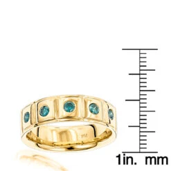 14K Yellow Gold 5 Blue Diamond Wedding Band 0.3ct Comfort Fit Five Stone Ring -H'Hen Sale Store 14k gold 5 blue diamond wedding band 03ct comfort fit five stone ring rulerye