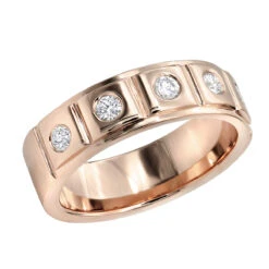 14K Yellow Gold 5 Diamond Wedding Band For Men 0.3ct Comfort Fit Five Stone -H'Hen Sale Store 14k gold 5 diamond wedding band for men 03ct comfort fit ro