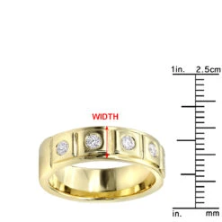 14K Yellow Gold 5 Diamond Wedding Band For Men 0.3ct Comfort Fit Five Stone -H'Hen Sale Store 14k gold 5 diamond wedding band for men 03ct comfort fit rulerye