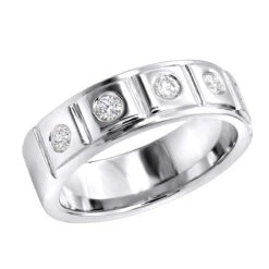 14K Yellow Gold 5 Diamond Wedding Band For Men 0.3ct Comfort Fit Five Stone -H'Hen Sale Store 14k gold 5 diamond wedding band for men 03ct comfort fit wh