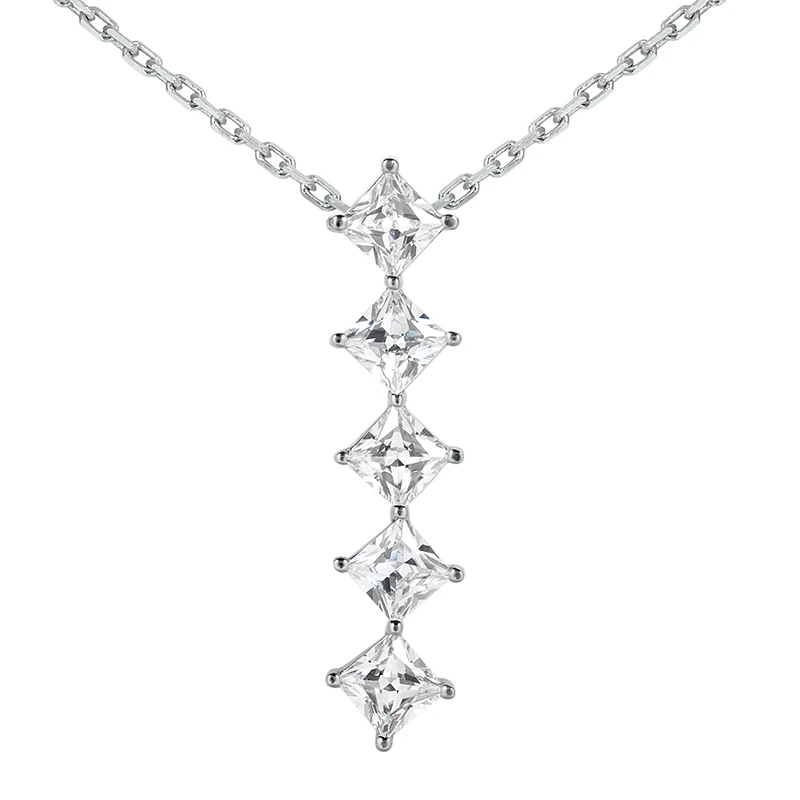 14K White Gold 5 Stone Diamond Journey Necklace 1.35ct 3 14K White Gold 5 Stone Diamond Journey Necklace 1.35ct