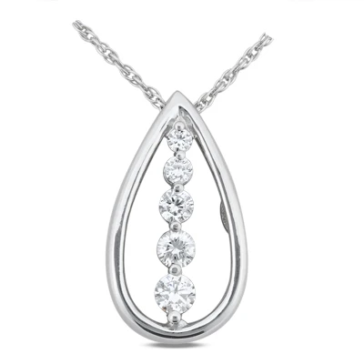 14K White Gold 5 Stone Diamond Journey Necklace 2ct 3 14K White Gold 5 Stone Diamond Journey Necklace 2ct