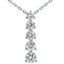 14K White Gold Handmade 5 Stone Diamond Journey Pendant 0.50ct