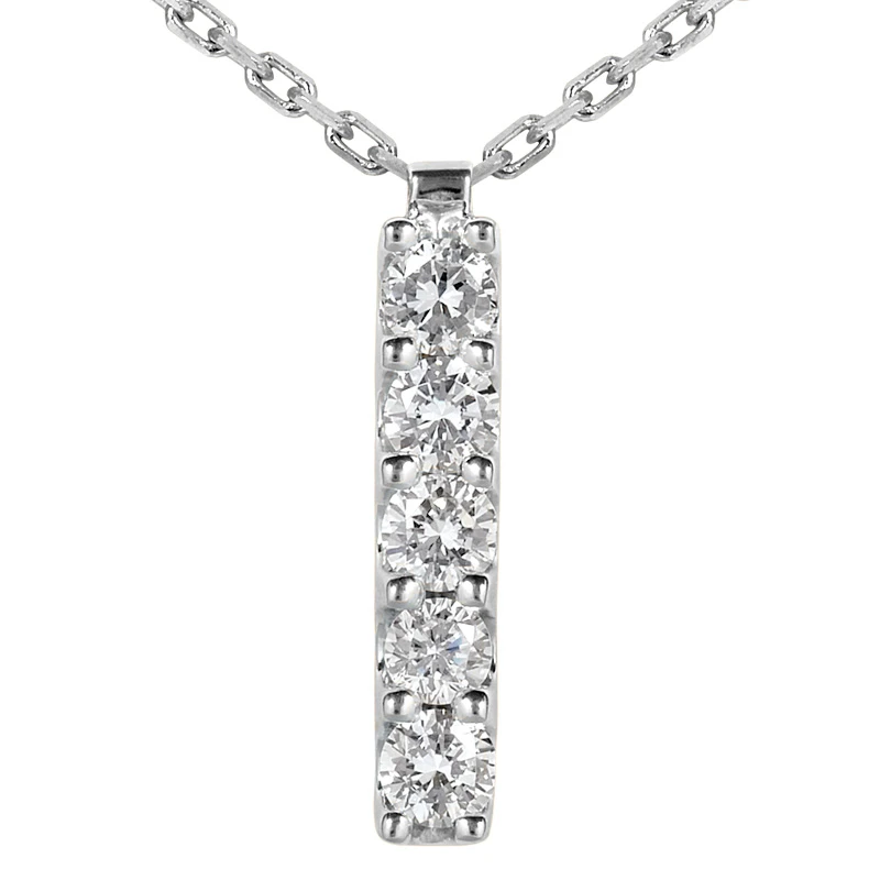 14K White Gold Designer 5 Stone Diamond Journey Pendant 0.75ct 3 14K White Gold Designer 5 Stone Diamond Journey Pendant 0.75ct