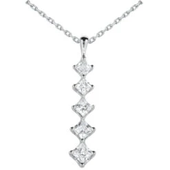 14K White Gold 5 Stone Diamond Journey Pendant For Women 1.08ct