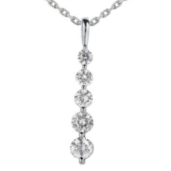 14K White Gold Unique 5 Stone Diamond Journey Pendant 1ct